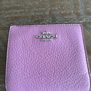 Coach Lilac Pink Pebbled Leather Card Case with Silver Logo
